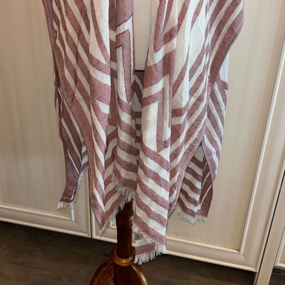 Steve Madden red white striped kimono cover up fringe hem OSFM shawl wrap boho - Picture 3 of 9